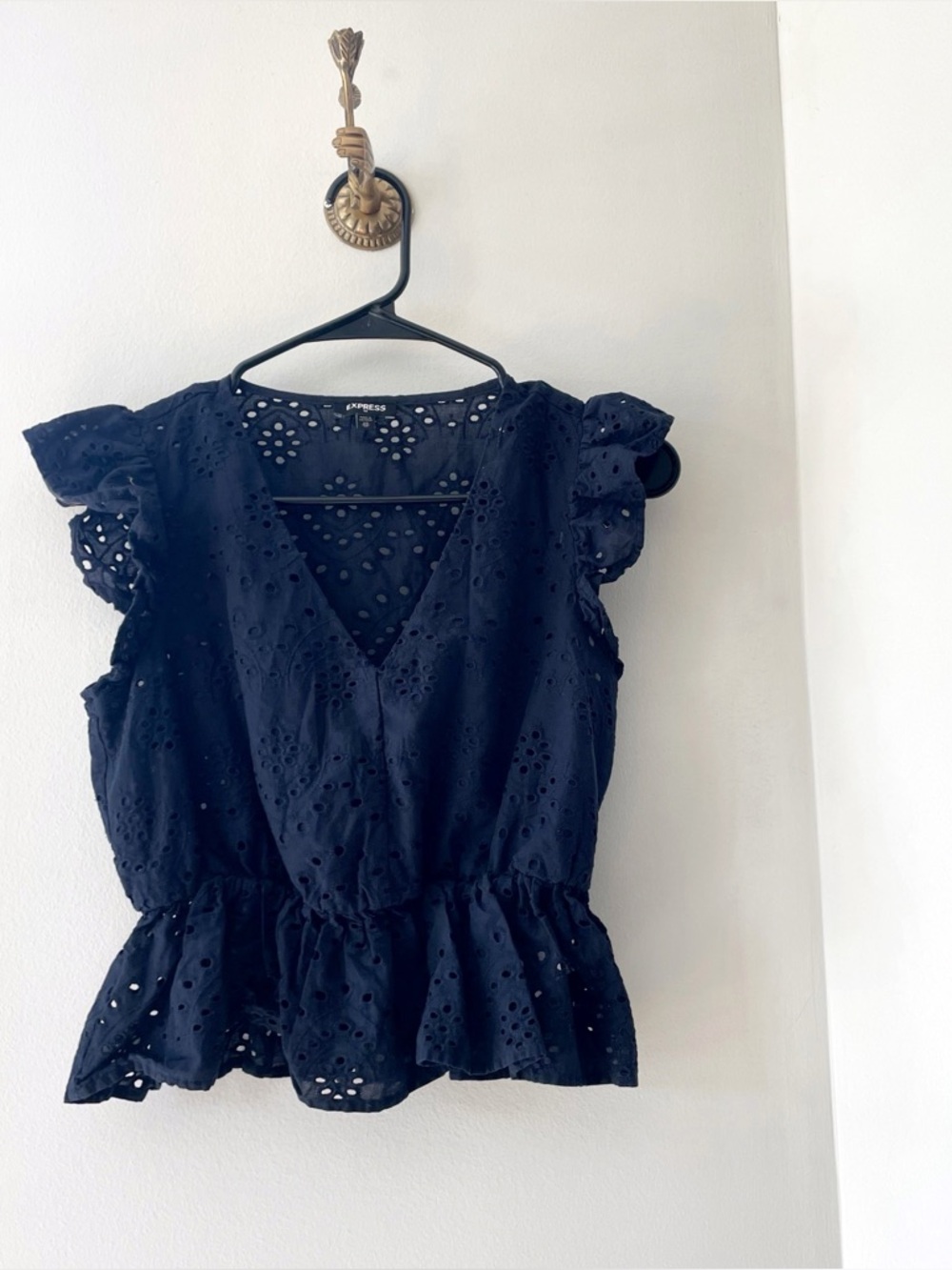 Express Navy Blue Eyelet Peplum Blouse | XS